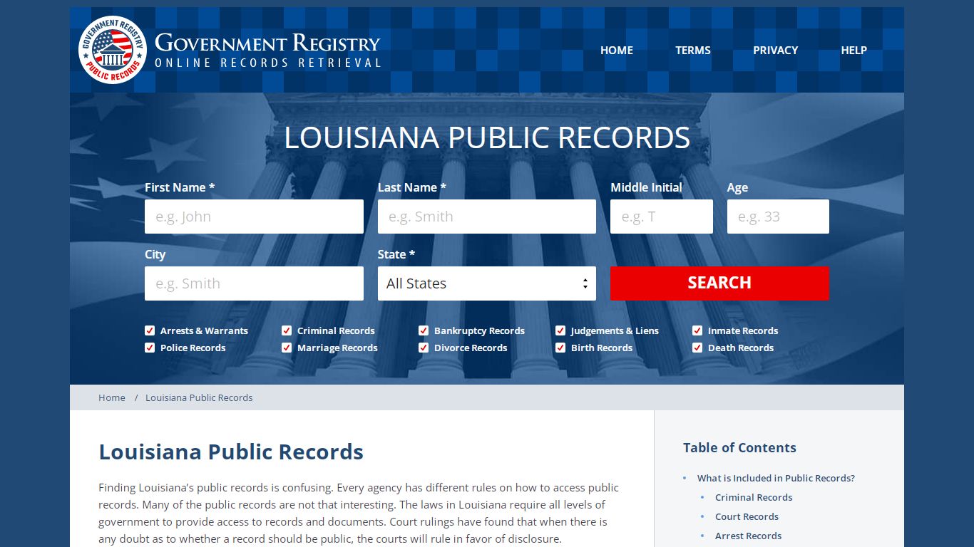 Louisiana Public Records Public Records - GovernmentRegistry